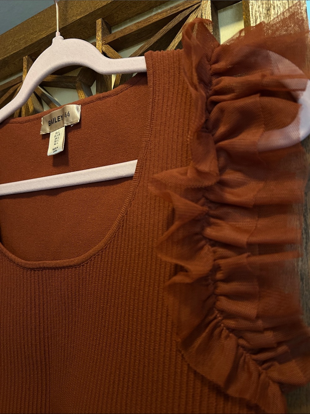 Bailey 44 Rust Ruffled Sleeve Ribbed Tank Rust size L Large - Picture 3 of 5